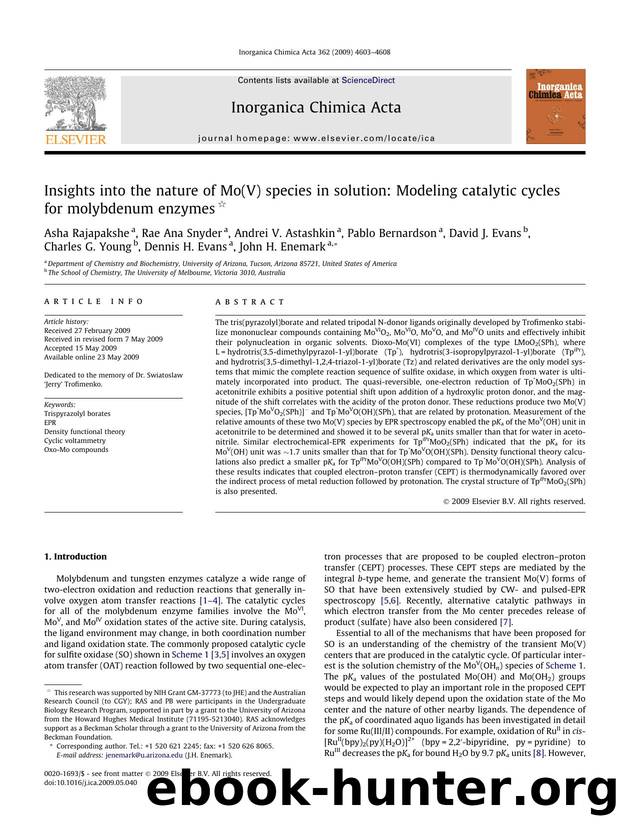 Insights into the nature of Mo(V) species in solution: Modeling catalytic cycles for molybdenum enzymes by unknow