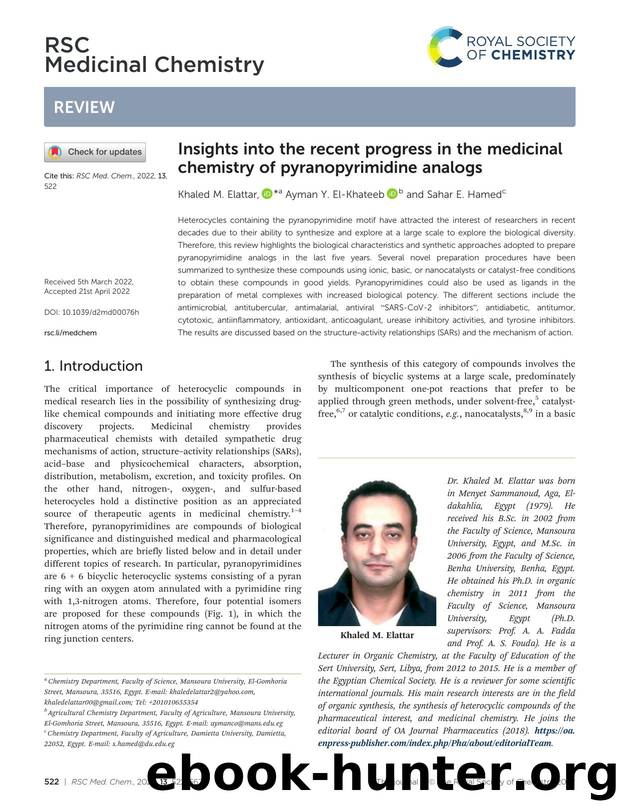 Insights into the recent progress in the medicinal chemistry of pyranopyrimidine analogs by Khaled M. Elattar & Ayman Y. El-Khateeb & Sahar E. Hamed