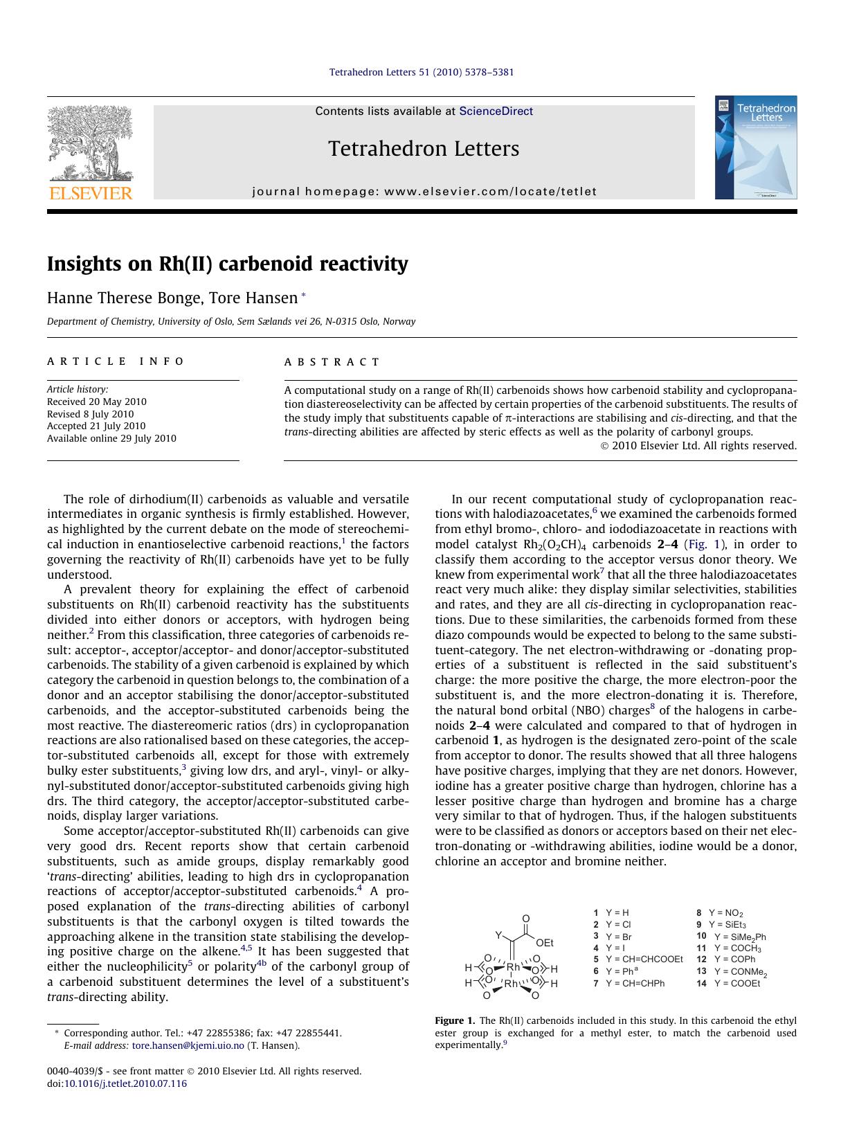 Insights on Rh(II) carbenoid reactivity by Hanne Therese Bonge & Tore Hansen