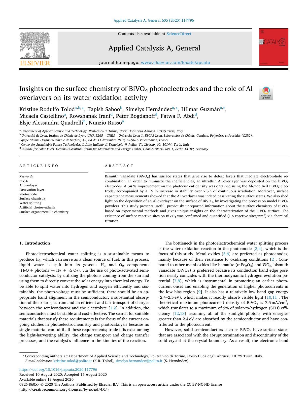 Insights on the surface chemistry of BiVO4 photoelectrodes and the role of Al overlayers on its water oxidation activity by unknow