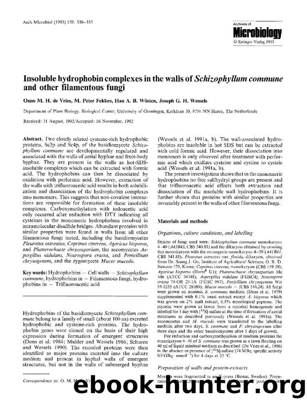 Insoluble hydrophobin complexes in the walls of <Emphasis Type="Italic">Schizophyllum commune<Emphasis> and other filamentous fungi by Unknown