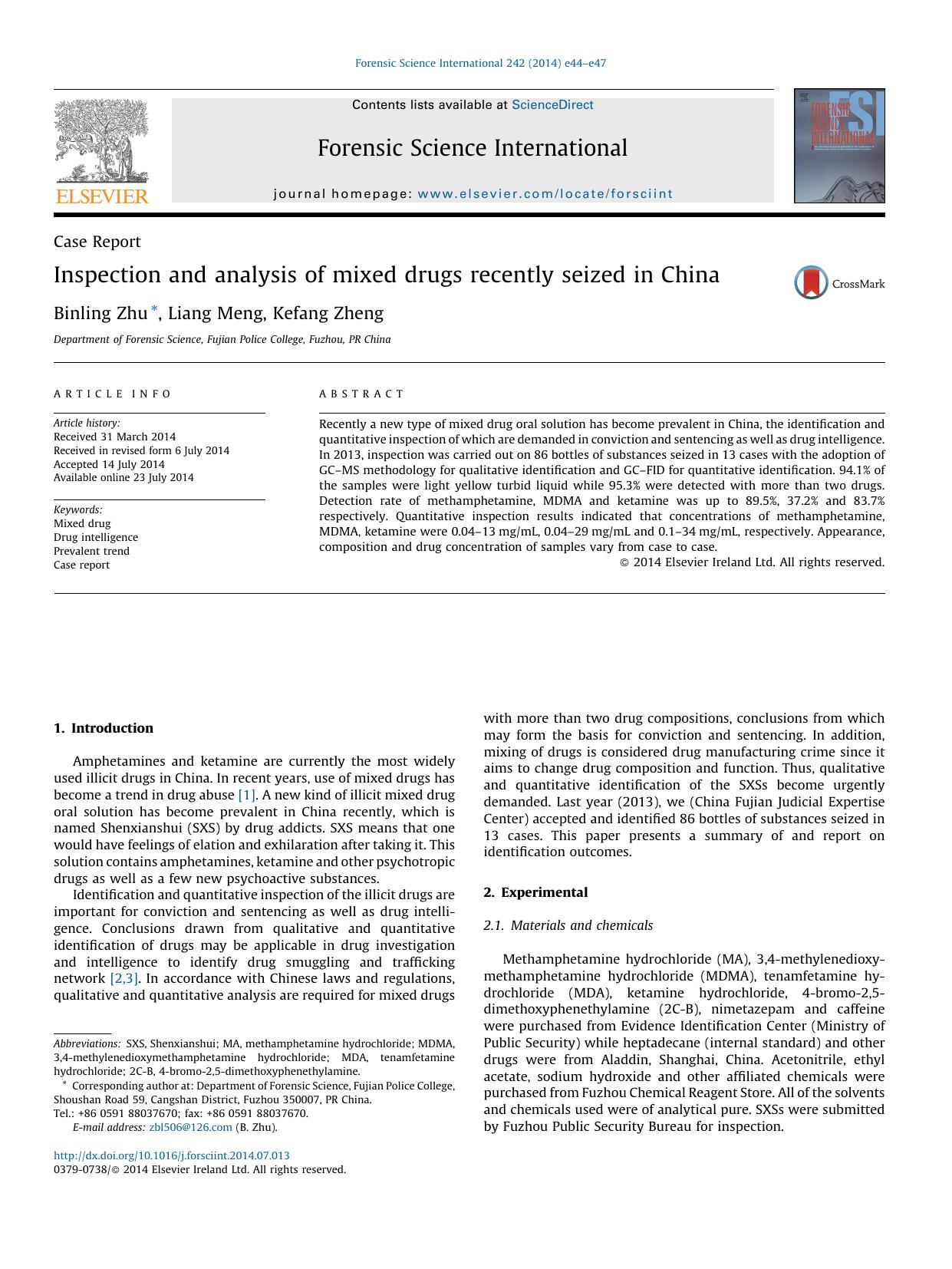 Inspection and analysis of mixed drugs recently seized in China by Binling Zhu & Liang Meng & Kefang Zheng
