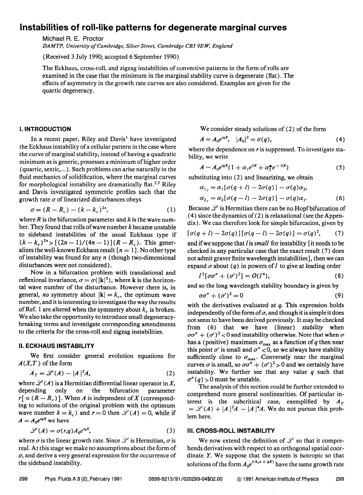 Instabilities of roll-like patterns for degenerate marginal curves by Michael R. E. Proctor