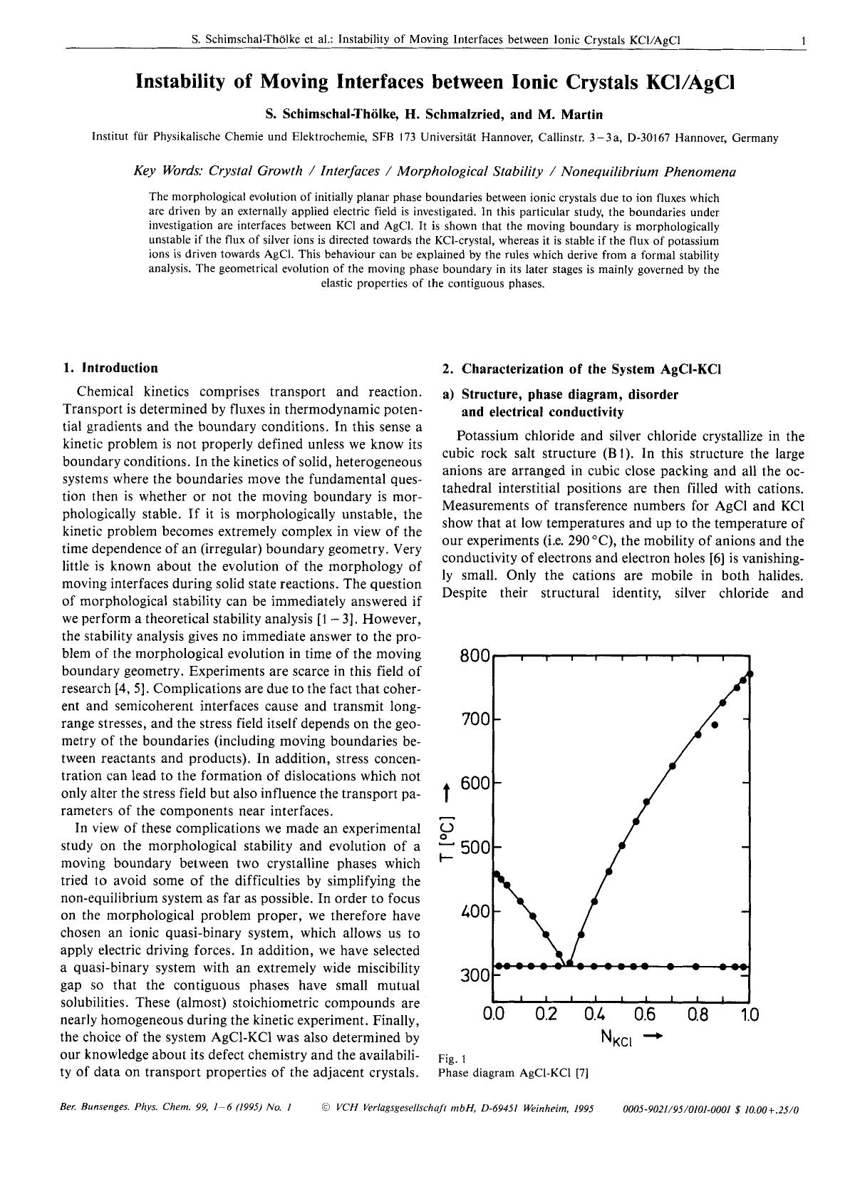 Instability of Moving Interfaces between Ionic Crystals KClAgCl by Unknown