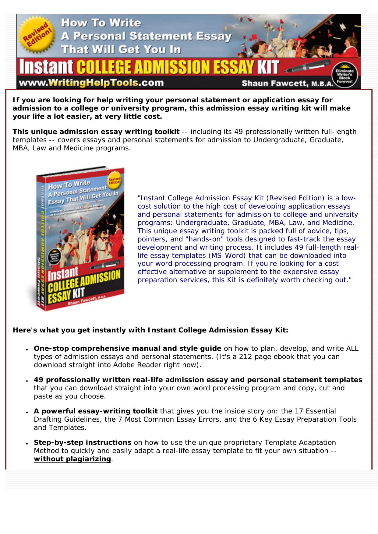 Instant College Admission Essay Kit. by Best of Kuszter's Collection