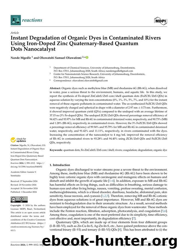 Instant Degradation of Organic Dyes in Contaminated Rivers Using Iron-Doped Zinc Quaternary-Based Quantum Dots Nanocatalyst by Nande Mgedle & Oluwatobi Samuel Oluwafemi