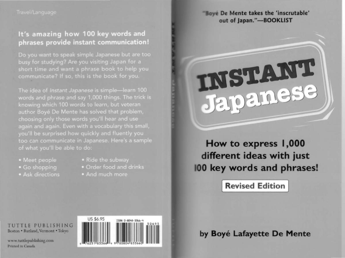 Instant Japanese by Boye Lafayette De Mente Henk de Groot Yasuko Tsuji