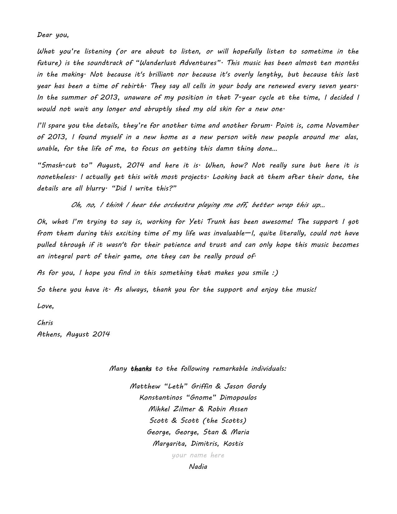 Instead of liner notes by Chris Christodoulou