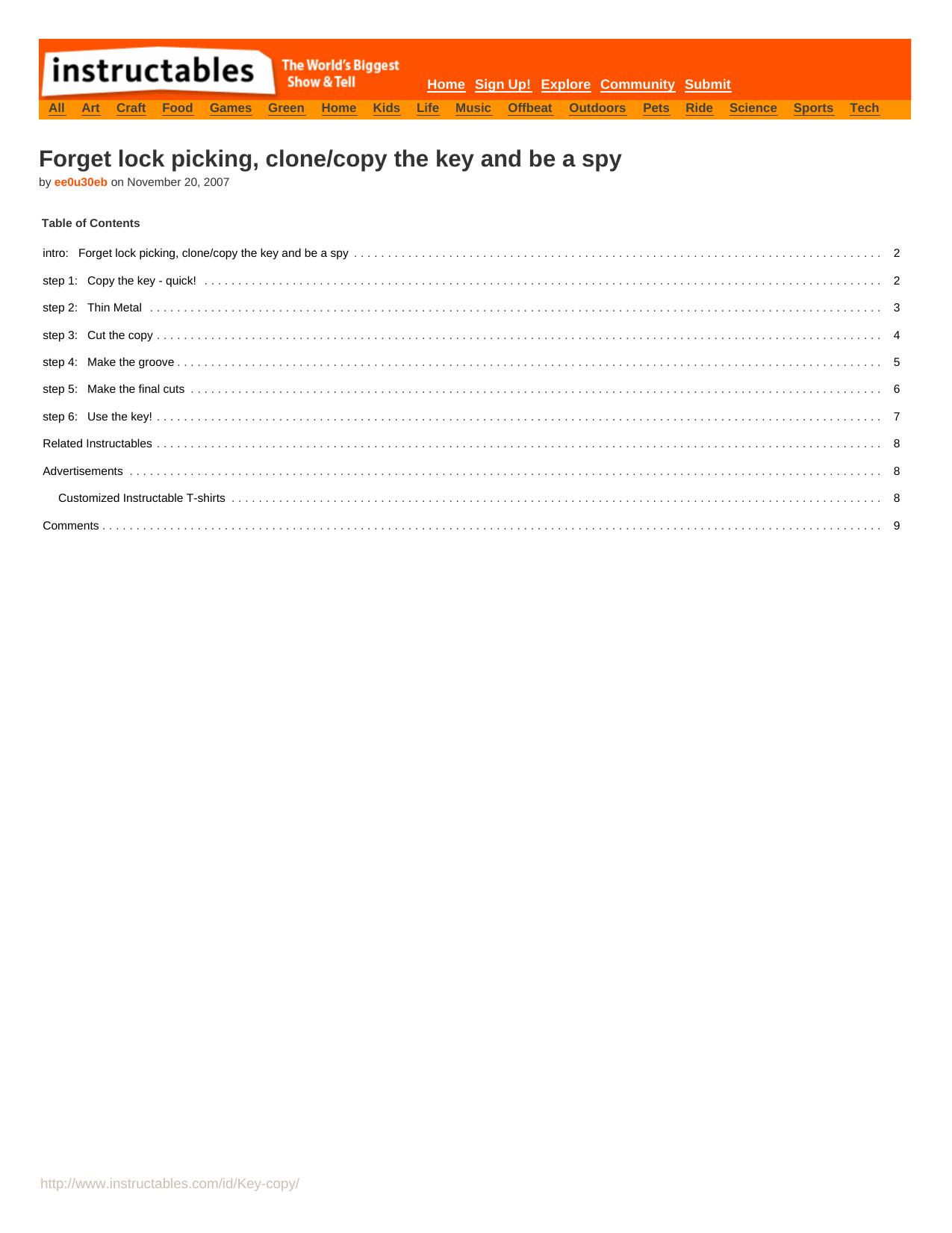 Instructables.com - Forget lock picking, clonecopy the key and be a spy by Unknown