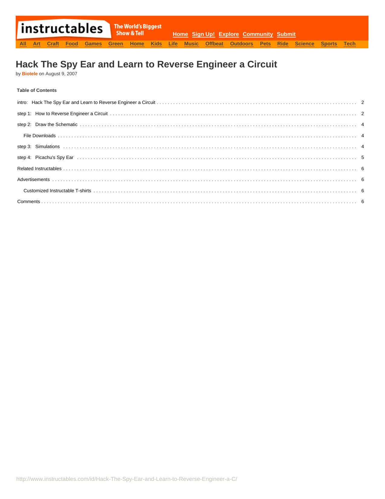 Instructables.com - Hack The Spy Ear and Learn to Reverse Engineer a Circuit by Unknown
