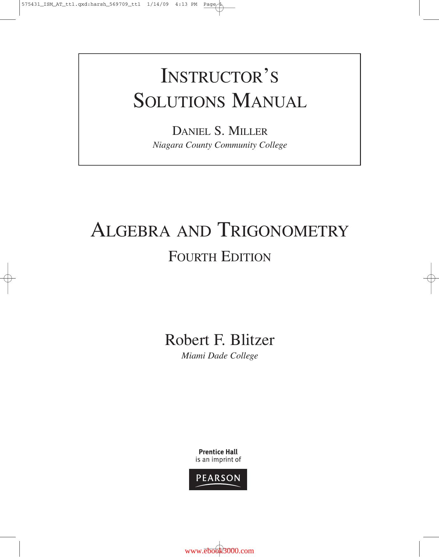 Instructor Solutions Manual for Algebra and Trigonometry, 4th Edition by Unknow