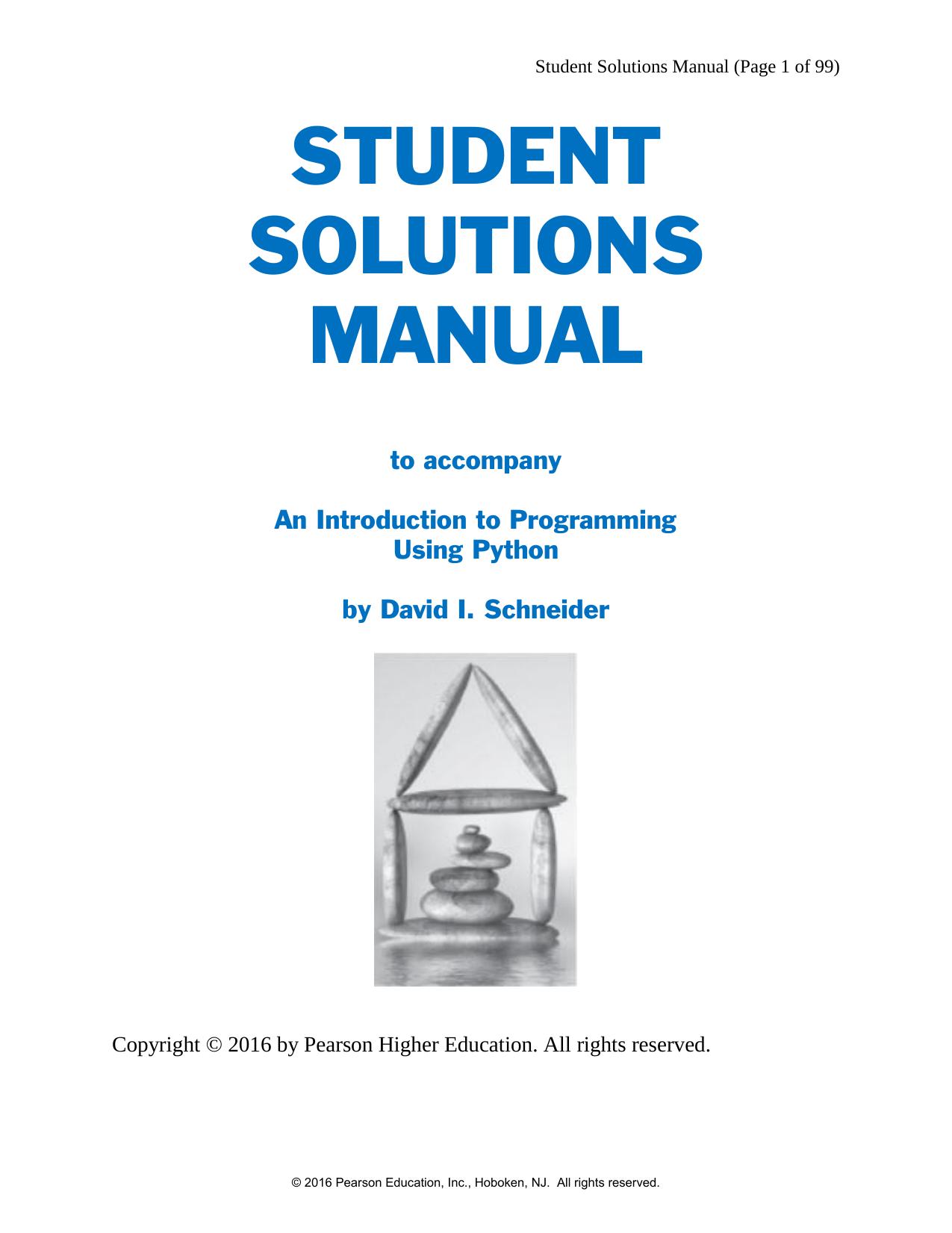 Instructor Solutions Manual for An Introduction to Programming Using Python by David I. Schneider