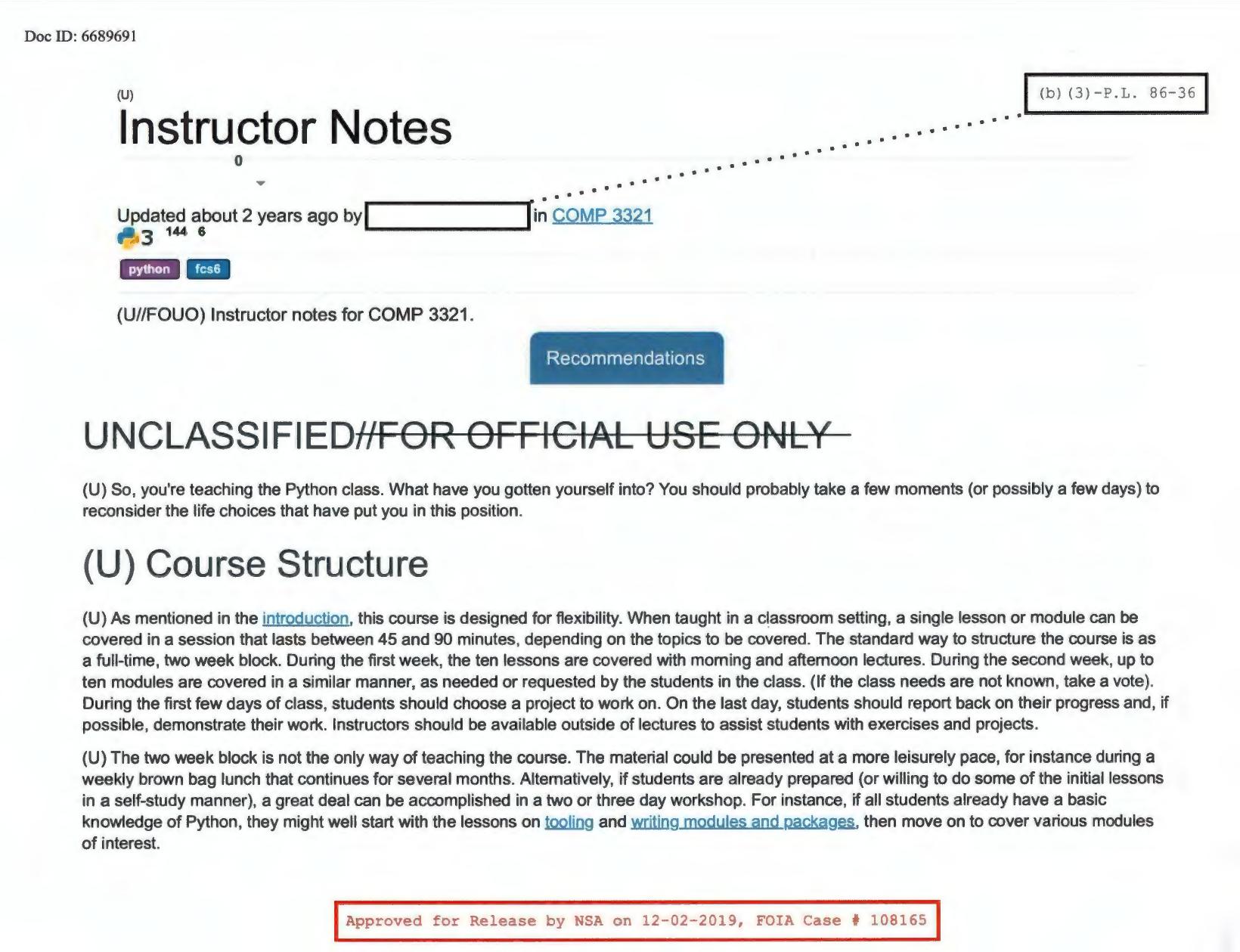 Instructor notes for COMP 3321: Python by National Security Agency