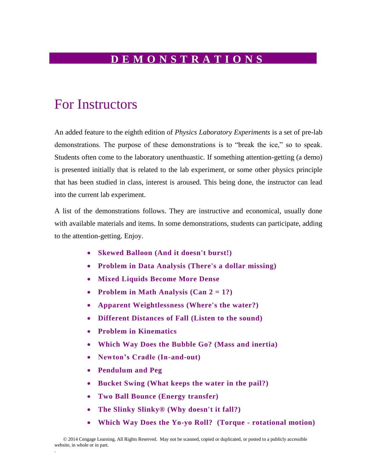 Instructor's Manual to Physics Laboratory Experiments by Unknow