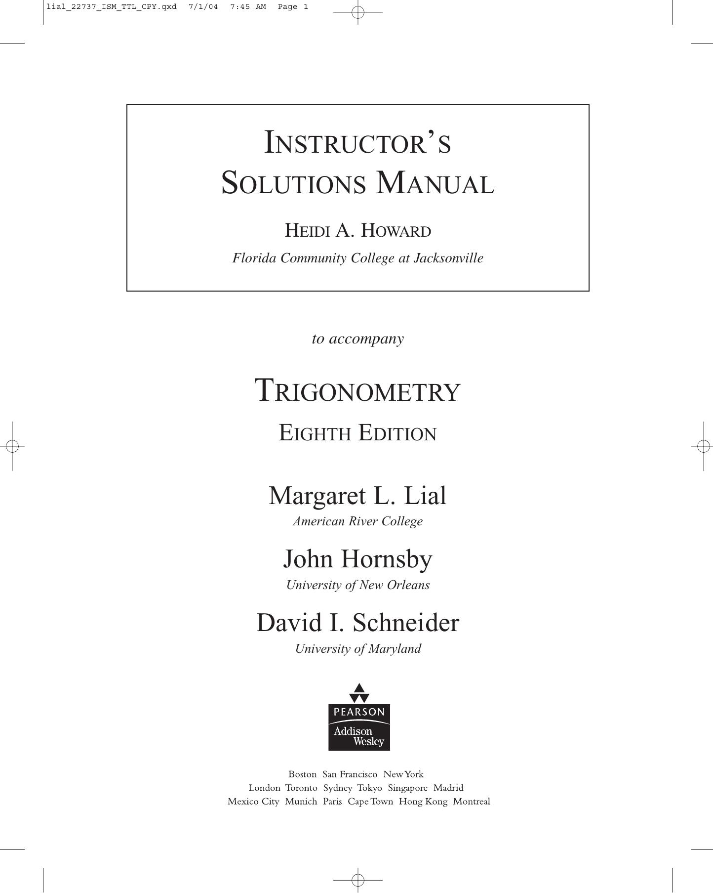 Instructor's Solutions Manual - Trigonometry 8th Edition by Heidi A. Howard