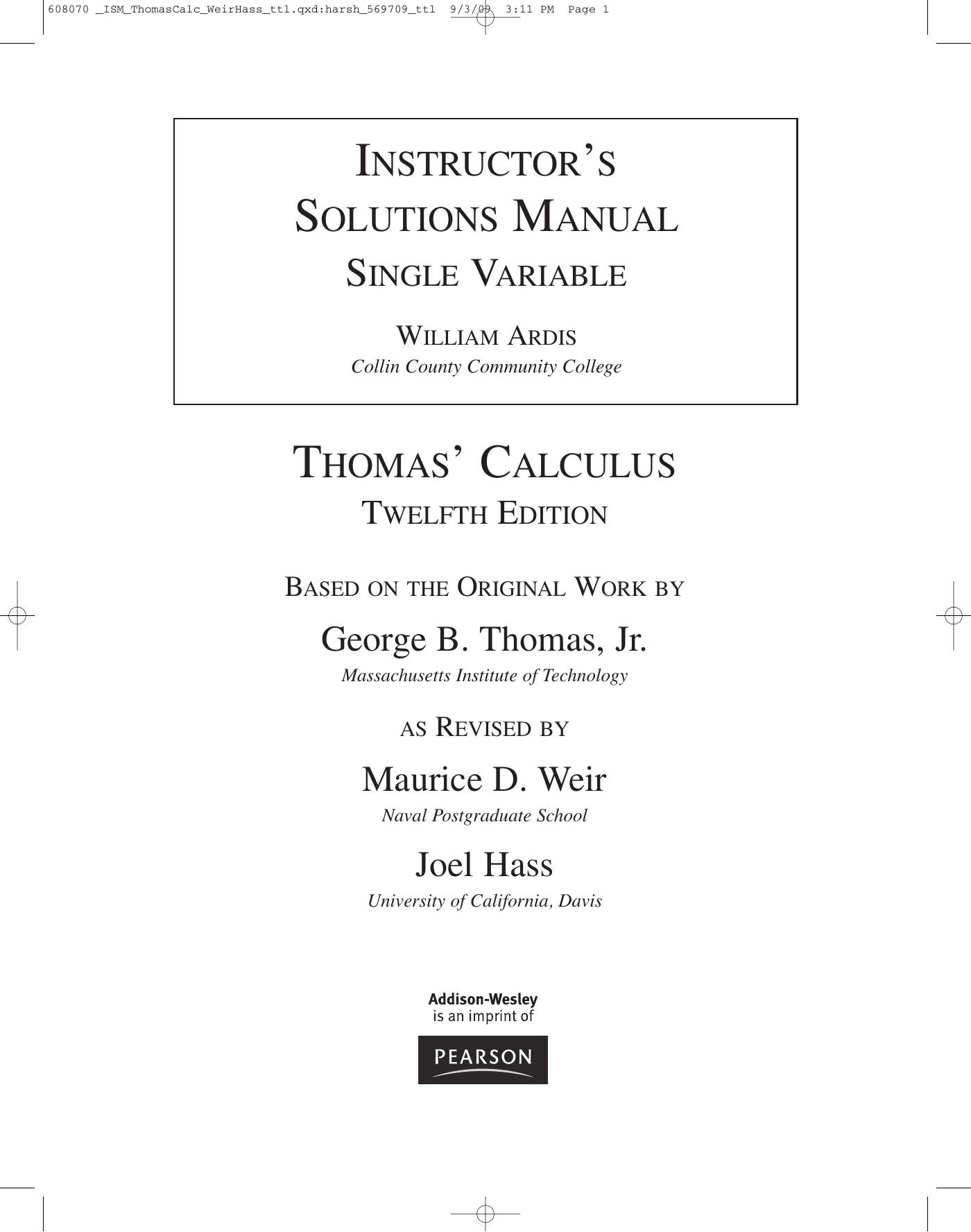 Instructor's Solutions Manual to Thomas' Calculus, 12th Edition by George B. Thomas Maurice D. Weir Joel Hass