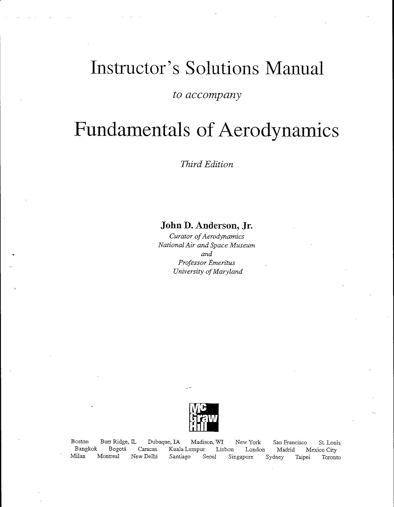 Instructor's Solutions Manual to accompany Fundamentals of Aerodynamics by John D. Anderson Jr