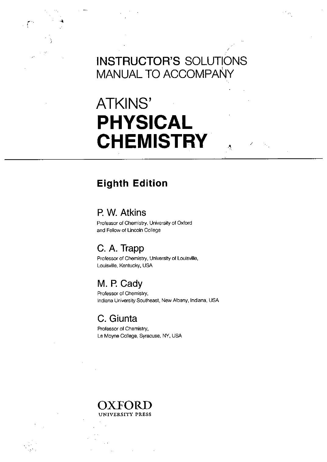 Instructor's solutions manual to accompany Atkins' physical chemistry, eighth edition by Peter William Atkins