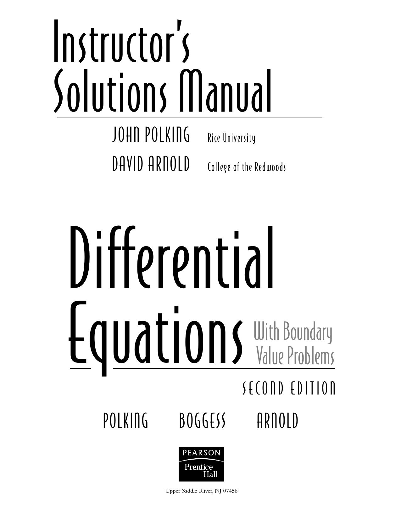 Instructors Solutions Manual for Differential Equations with Boundary Value Problems, 2 E by John Polking