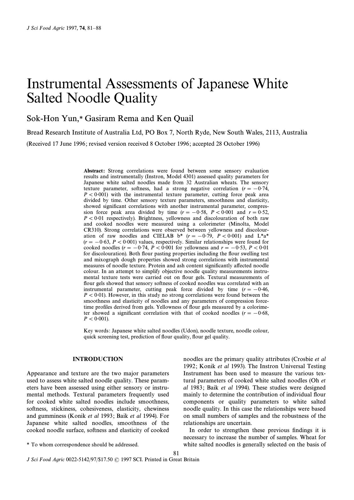 Instrumental Assessments of Japanese White Salted Noodle Quality by Unknown