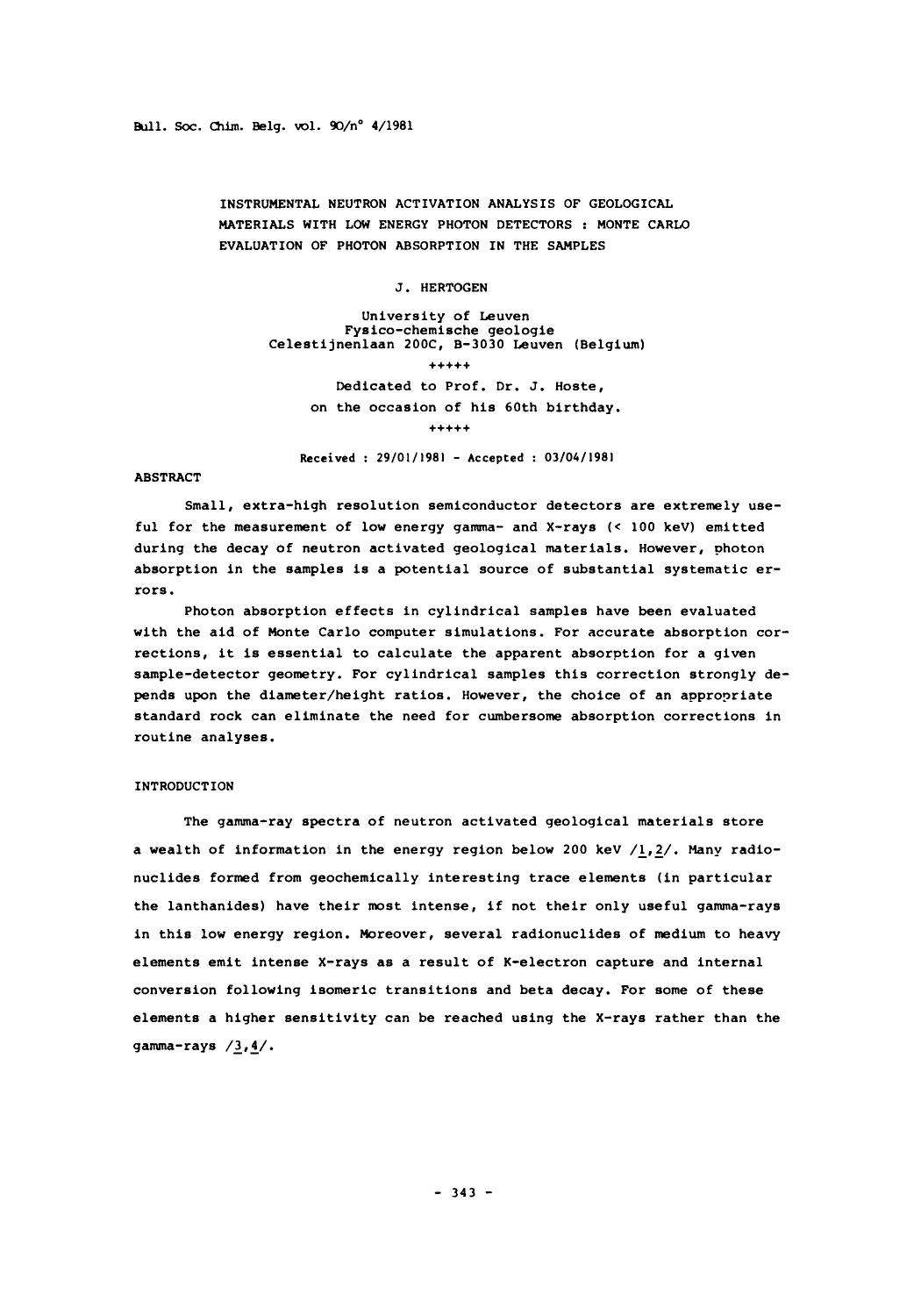 Instrumental Neutron Activation Analysis of Geological Materials With Low Energy Photon Detectors: Monte Carlo Evaluation of Photon Absorption in the Samples by Unknown