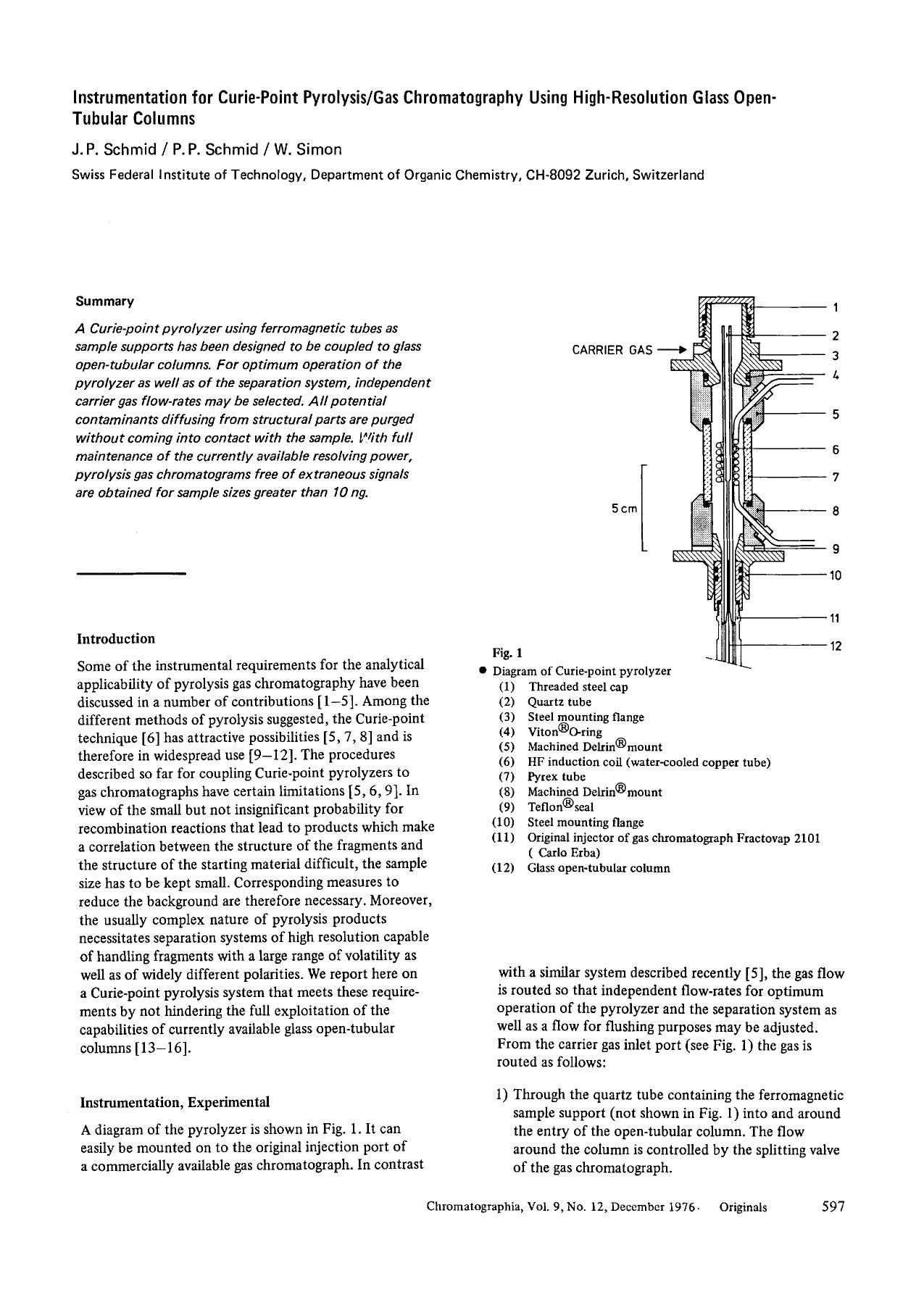 Instrumentation for curie-point pyrolysisgas chromatography using high-resolution glass open-tubular columns by Unknown