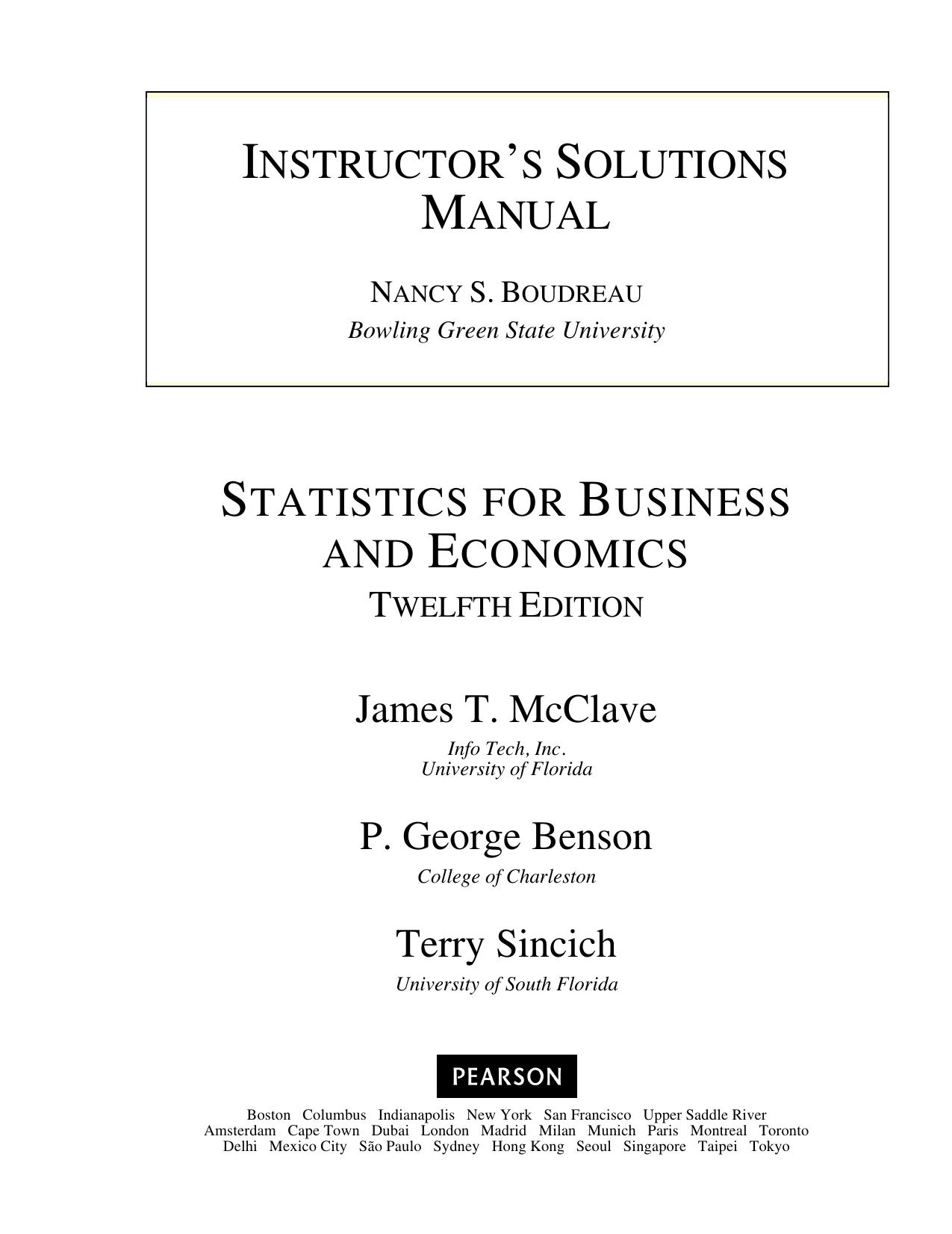 Instuctorâs Solutions Manual for Statistics for Business and Economics by Nancy Boudreau
