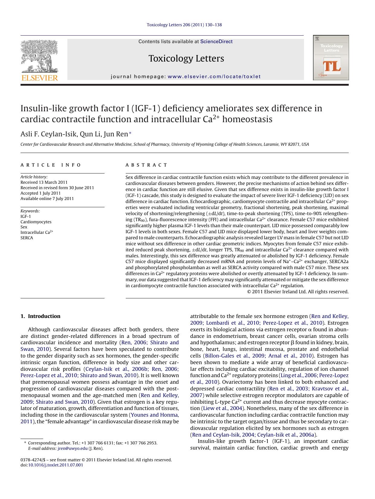 Insulin-like growth factor I (IGF-1) deficiency ameliorates sex difference in cardiac contractile function and intracellular Ca2+ homeostasis by Asli F. Ceylan-Isik