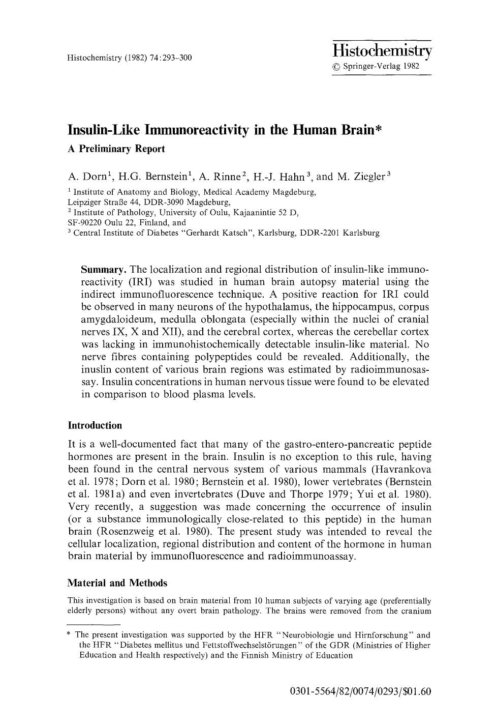 Insulin-like immunoreactivity in the human brain by Unknown