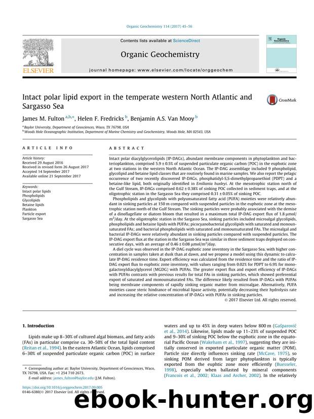 Intact polar lipid export in the temperate western North Atlantic and Sargasso Sea by James M. Fulton & Helen F. Fredricks & Benjamin A.S. Van Mooy