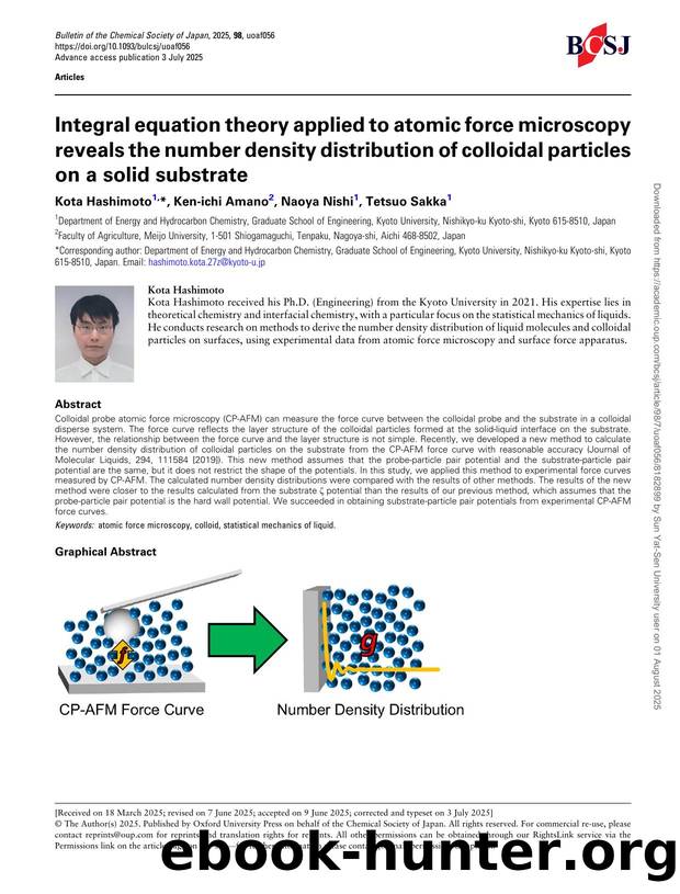 Integral equation theory applied to atomic force microscopy reveals the number density distribution of colloidal particles on a solid substrate by Kota Hashimoto & Ken-ichi Amano & Naoya Nishi & Tetsuo Sakka