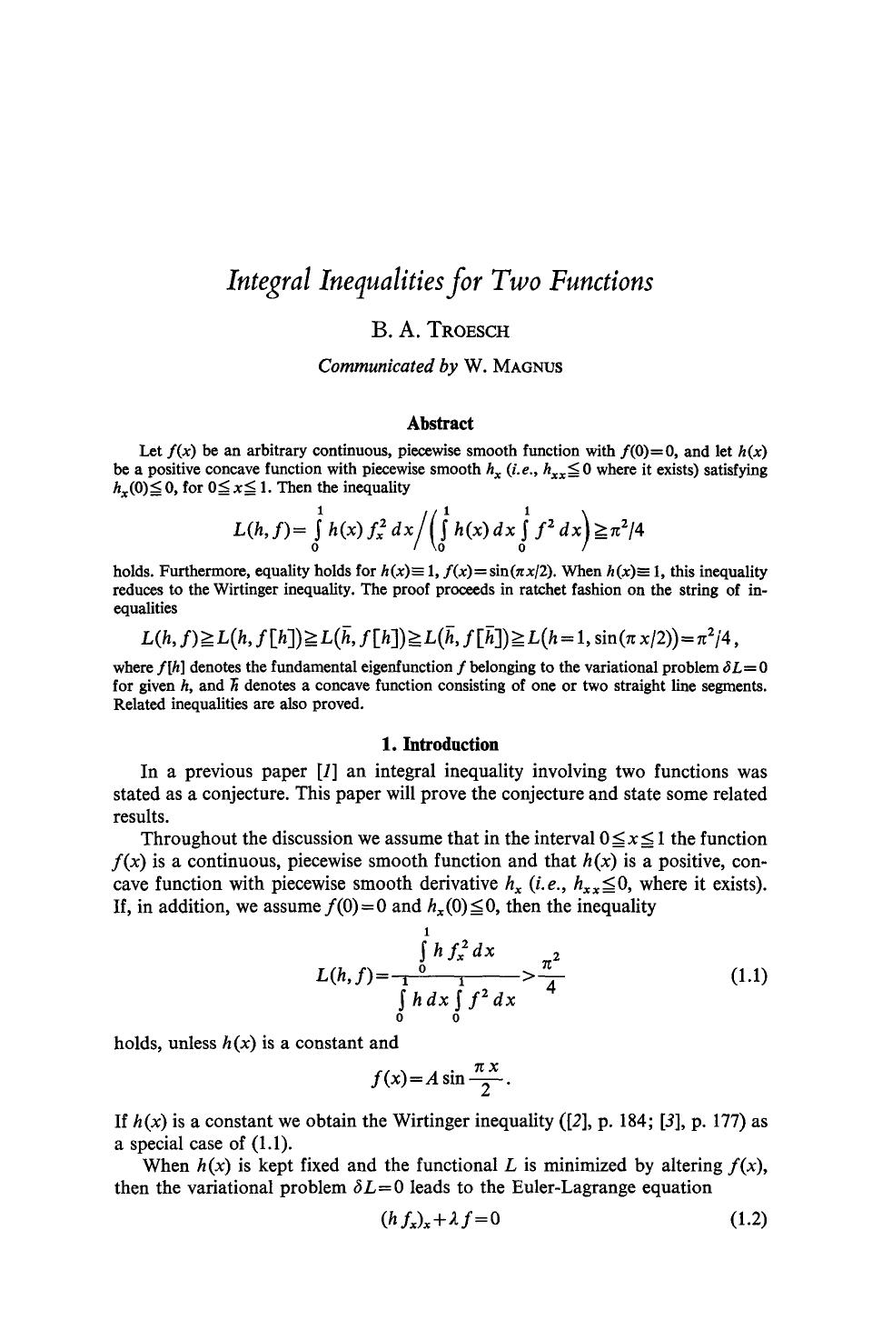 Integral inequalities for two functions by Unknown