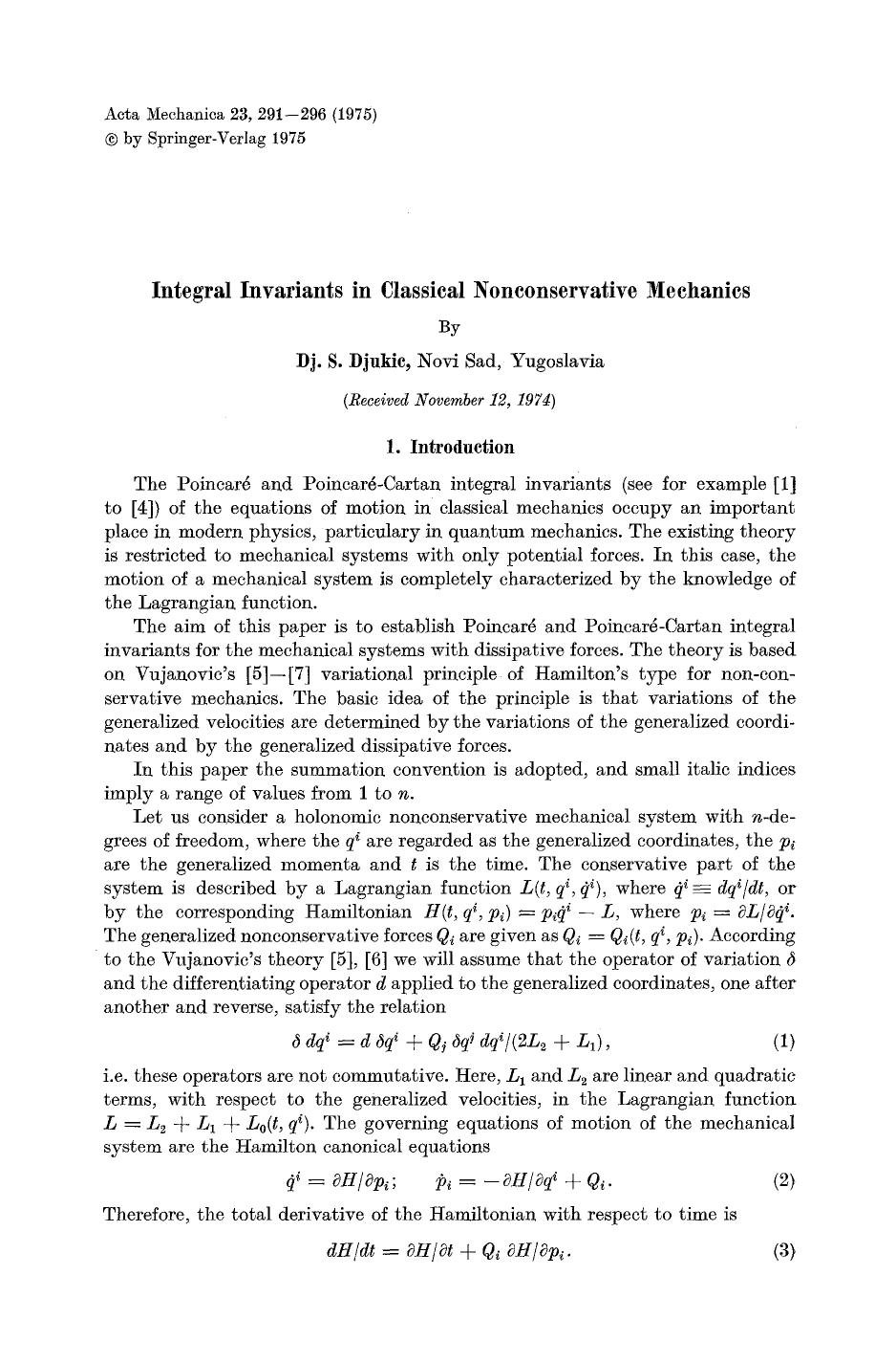 Integral invariants in classical nonconservative mechanics by Unknown