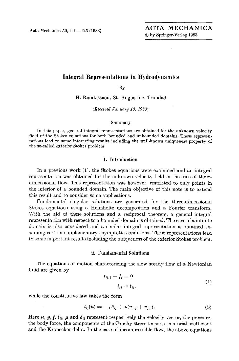 Integral representations in hydrodynamics by Unknown