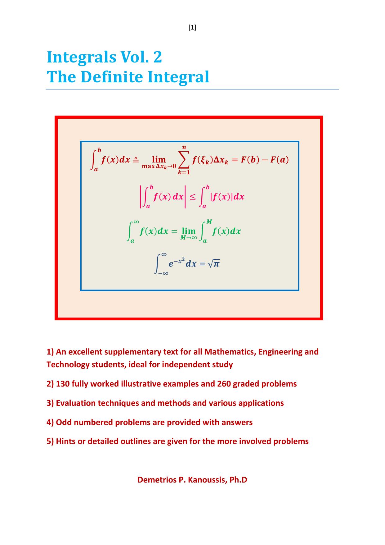 Integrals Vol.2: The Definite Integral (The Mathematics Series) by Unknow