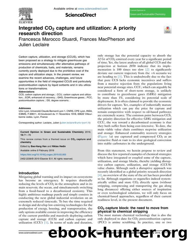 Integrated CO2 capture and utilization: A priority research direction by Francesca Marocco Stuardi & Frances MacPherson & Julien Leclaire