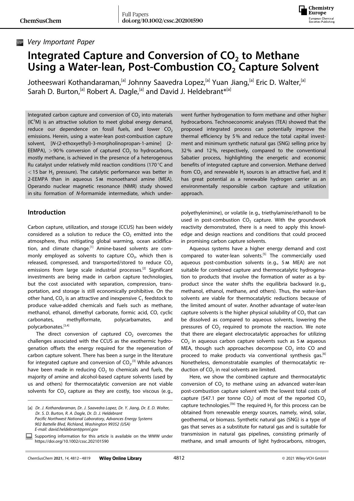 Integrated Capture and Conversion of CO2 to Methane Using a Waterâlean, PostâCombustion CO2 Capture Solvent by Unknown