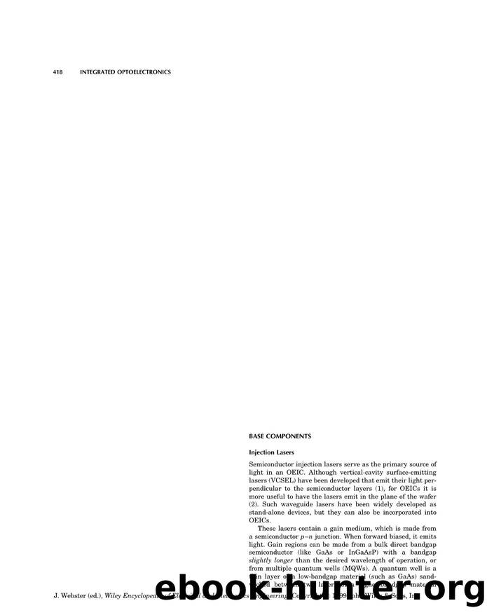 Integrated Optoelectronics". In: Wiley Encyclopedia of Electrical and Electronics Engineering by Unknown