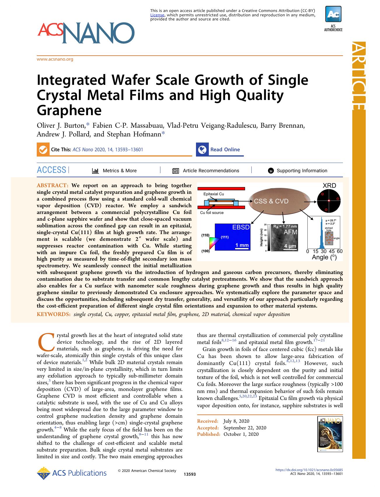 Integrated Wafer Scale Growth of Single Crystal Metal Films and High Quality Graphene by unknow