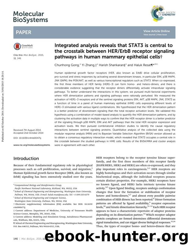 Integrated analysis reveals that STAT3 is central to the crosstalk between HERErbB receptor signaling pathways in human mammary epithelial cells by Chunhong Gong & Yi Zhang & Harish Shankaran & Haluk Resat
