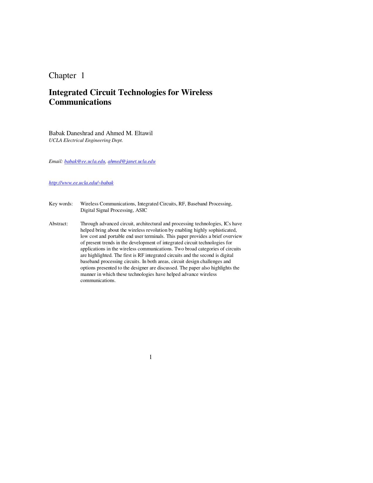 Integrated circuit technologies for wireless communications by Daneshrad B