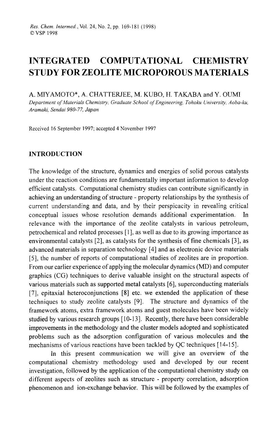 Integrated computational chemistry study for zeolite microporous materials by Unknown