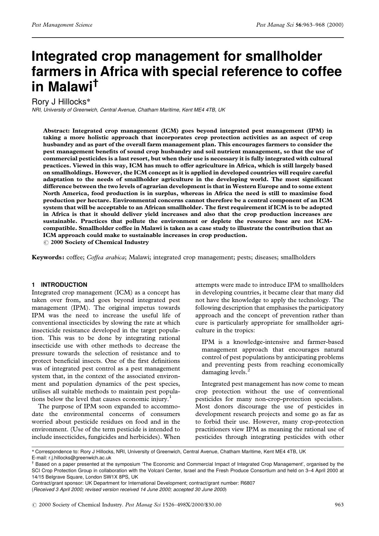 Integrated crop management for smallholder farmers in Africa with special reference to coffee in Malawi by Unknown