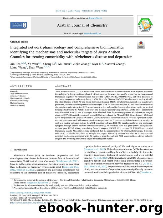 Integrated network pharmacology and comprehensive bioinformatics identifying the mechanisms and molecular targets of Jieyu Anshen Granules for treating comorbidity with Alzheimer's by unknow
