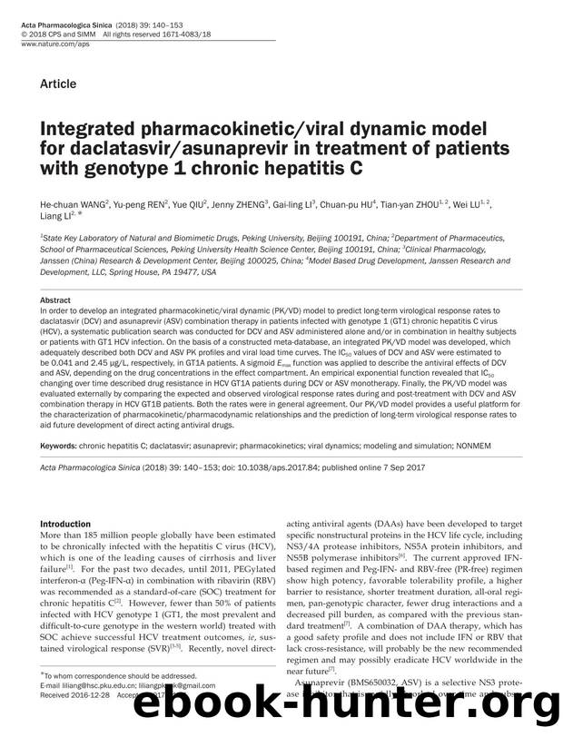 Integrated pharmacokineticviral dynamic model for daclatasvirasunaprevir in treatment of patients with genotype 1 chronic hepatitis C by unknow