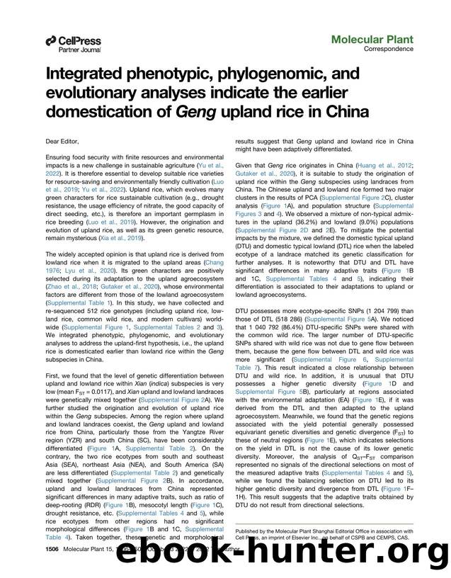 Integrated phenotypic, phylogenomic, and evolutionary analyses indicate the earlier domestication of Geng upland rice in China by unknow