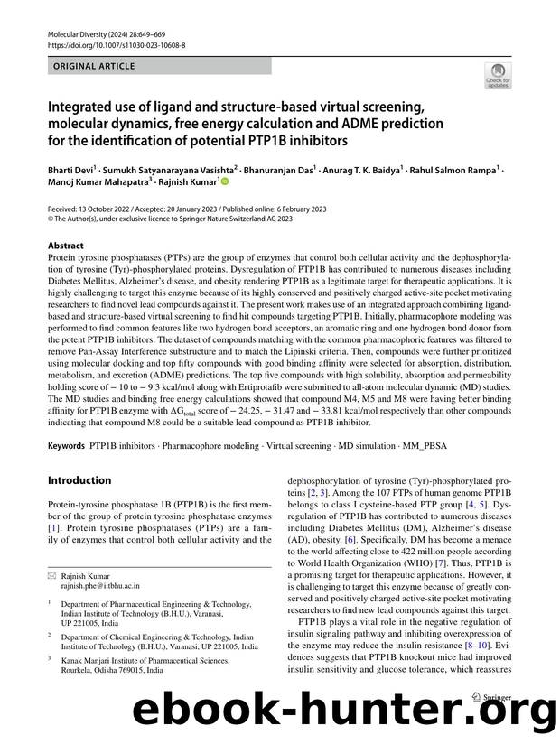 Integrated use of ligand and structure-based virtual screening, molecular dynamics, free energy calculation and ADME prediction for the identification of potential PTP1B inhibitors by unknow