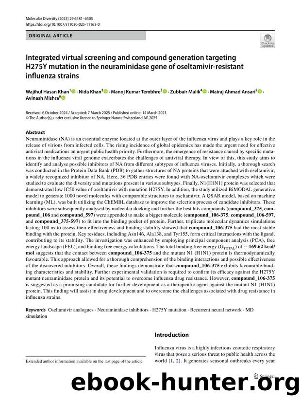Integrated virtual screening and compound generation targeting H275Y mutation in the neuraminidase gene of oseltamivir-resistant influenza strains by unknow