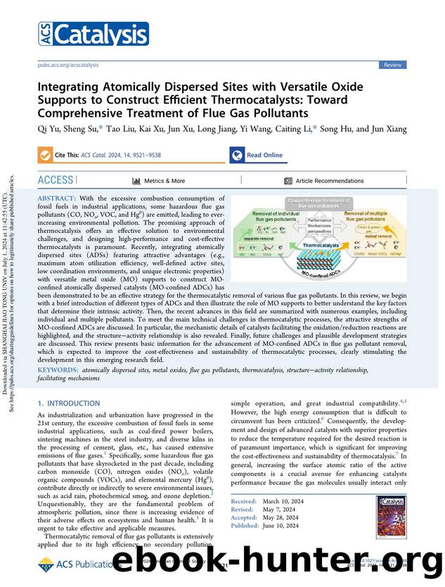Integrating Atomically Dispersed Sites with Versatile Oxide Supports to Construct Efficient Thermocatalysts: Toward Comprehensive Treatment of Flue Gas Pollutants by Qi Yu Sheng Su Tao Liu Kai Xu Jun Xu Long Jiang Yi Wang Caiting Li Song Hu & Jun Xiang
