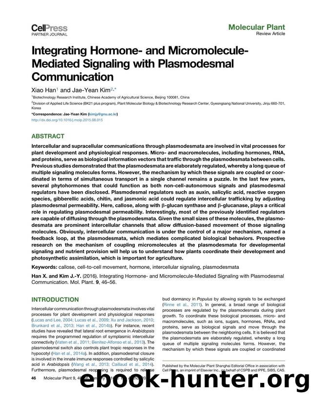 Integrating Hormone- and Micromolecule-Mediated Signaling with Plasmodesmal Communication by Xiao Han & Jae-Yean Kim